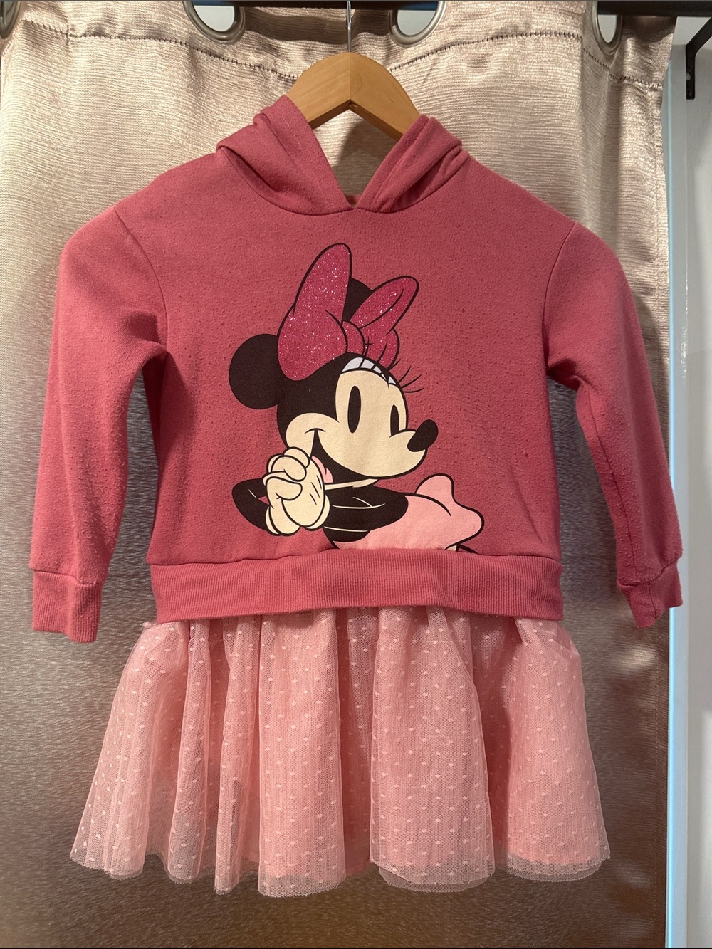 Disney Girls Pink Minnie Mouse Hoodie Dress with Tulle Skirt 4T